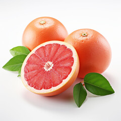 Wall Mural - Fresh grapefruit with leaves on a white background