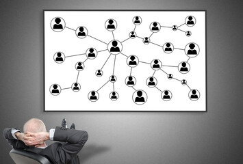 Wall Mural - Businessman looking at social network concept