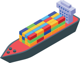 Wall Mural - Illustration featuring a cargo ship transporting numerous colorful intermodal containers, symbolizing global trade and logistics