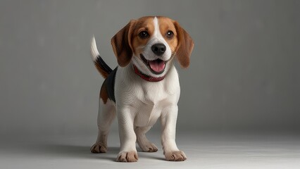 happy beagle portrait sitting and standing isolated on a white background