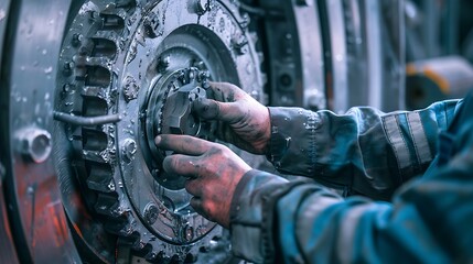 Close-up of Mechanic's Hands Working on Machinery