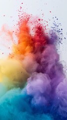 Fototapete - Colorful powder bursts into a vivid swirl of hues, creating a stunning rainbow effect on a bright white background
