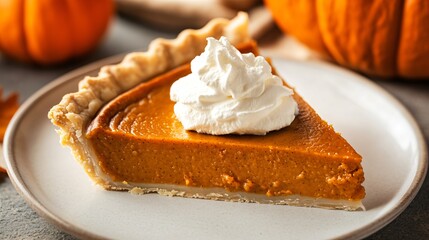 Wall Mural - Close-Up of Pumpkin Pie Slice with Whipped Cream Topping