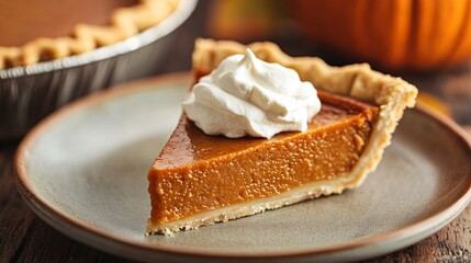 Wall Mural - Close-Up of Pumpkin Pie Slice with Whipped Cream Topping