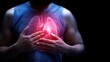 © CALMANDRELAX STUDIO - A person holding their chest, symbolizing lung health and respiratory awareness with glowing lungs in focus.