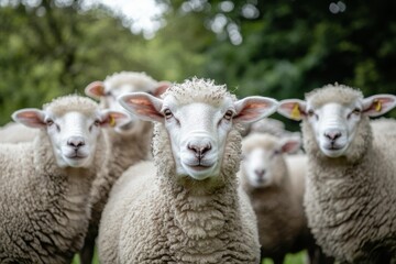 Wall Mural - A group of sheep in the countryside, all white sheep