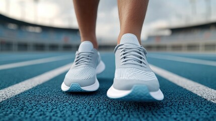 Poster - A close up of a person's feet on the track, AI