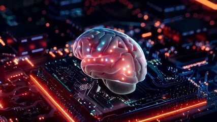 Poster - abstract futuristic ai glowing brain advance artificial intelligence circuit board network connections technology smooth rotation motion video