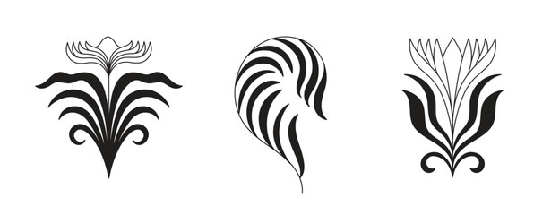 Aufkleber - Vector design elements and simple illustrations in simple linear style, packaging template and stickers, minimal designs for golden foil printing, organic products, cosmetics, cards, invitations and p