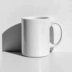 Poster - A white mug on a table with shadow of the cup, AI