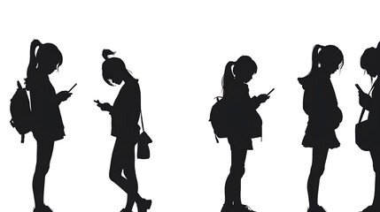 Poster - Silhouettes of girls using smartphones and social media usage by people