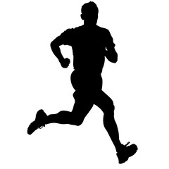 Sticker - runner black vector silhouette, white background