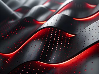 Poster - Abstract design featuring wavy patterns with glowing red accents against a dark background