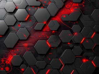 Poster - A modern hexagonal pattern with glowing red accents on a dark surface at night