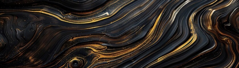 Poster - Abstract black and gold marble texture with elegant swirling patterns, perfect for backgrounds and artistic designs.