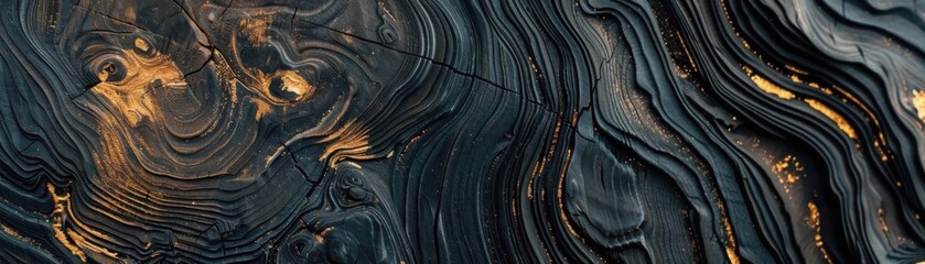 Poster - Abstract texture featuring dark swirls with golden highlights, perfect for backgrounds and artistic projects.