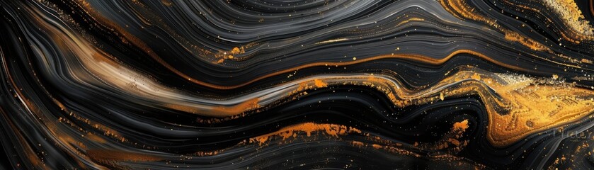 Poster - A stunning abstract design featuring smooth black and gold waves, perfect for backgrounds or artistic projects.