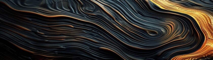 Poster - A stunning abstract texture featuring flowing lines with a rich blend of black and golden hues, perfect for artistic backgrounds.
