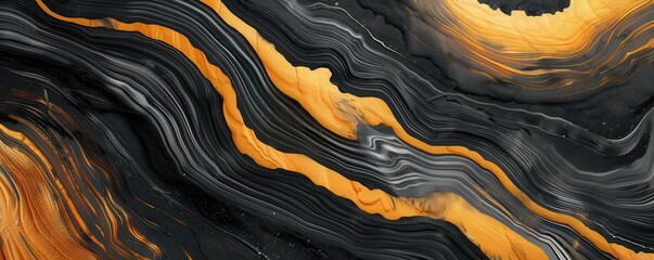Poster - Abstract art featuring dynamic orange and black swirls creates a captivating visual experience ideal for modern decor.