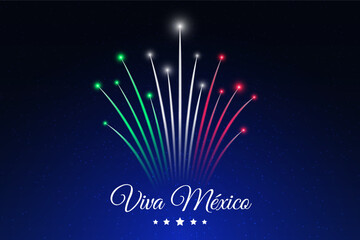 Wall Mural - Banner september 16 mexico independence day, mexican fireworks on dark sky background. Fireworks, flag. National holiday september 16th. Independence day card. Vector. Translation Long live Mexico