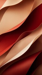 Poster - Curved paper sheets in shades of red, beige, and cream create a visually striking composition with soft shadows and highlights