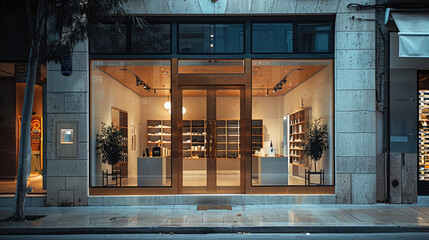 Poster - The front door and entrance to an upscale, minimalist store. Generative AI.
