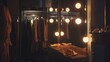 © VK Studio - A luxurious dressing room scene with warm lighting, featuring organized clothing and accessories elegantly displayed, evoking a sense of glamour.