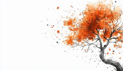 Poster - This autumn background features a tree and golden leaves in a modern format.