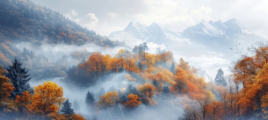 Poster - A spectacular autumn scene in the Carpathians of Europe. Yellow and orange trees in a morning sun.