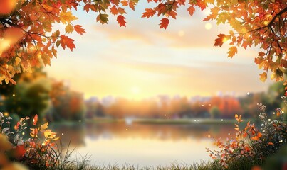 Fototapete - Landscape with colorful foliage in the park. Falling leaves at the side of the road.