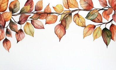 Poster - On a white background, a watercolor autumn card with fallen leaves is isolated.