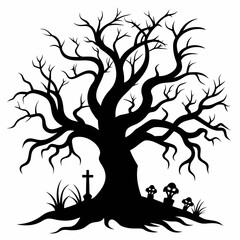 haunted trees silhouette collection of Halloween vector illustrations on white background. scary plant element