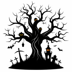 haunted trees silhouette collection of Halloween vector illustrations on white background. scary plant element