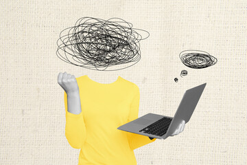 Poster - Collage artwork of funny unusual weird no face person hand hold modern device isolated on creative background