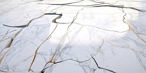 Poster - A white and brown tile floor with cracks and holes