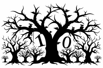 haunted trees silhouette collection of Halloween vector illustrations on white background. scary plant element