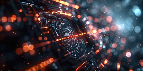 Fototapete - Abstract futuristic design with minimalist sci-fi mechanical elements, clean lines and geometric shapes, ethereal atmosphere, high-tech machinery with simple forms. Generative AI.
