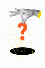 Poster - Vertical creative image collage human 3d hand body fragment question mark spiral abyss hole dilemma ask drawing background