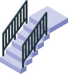 Poster - Stone staircase with a metal railing is shown going up in an isometric view