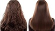 © Антон Сальников - Compared before and after messy unhealthy hair and clean healthy hair on white background Issues with hair care seen from the back Dry ends and overbrushing are noticeable Concept of beauty care