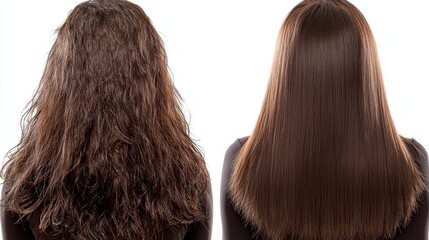 compared before and after messy unhealthy hair and clean healthy hair on white background issues wit