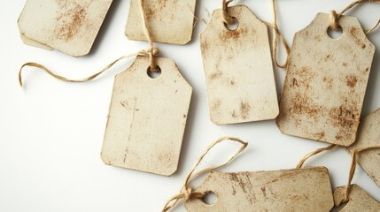 Display on white background with room for text these vintage photo frames with paper tags and labels