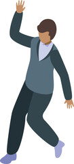 Poster - Young manager is waving with one hand and holding the other hand out to the side