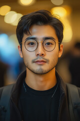 Poster - A man with glasses and a beard is wearing a black shirt and jacket. He is looking directly at the camera