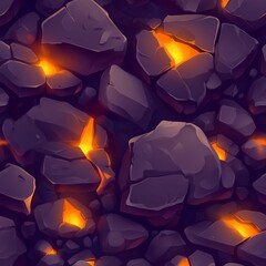 Poster - Video game design illustration of cracked ground with hot glowing lava veins. Game asset.