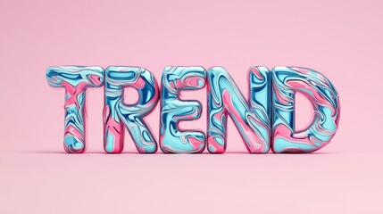 Aufkleber - 3D Liquid Metal Text TREND in Blue and Pink on Soft Pink Background