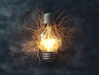 Poster - Bright Light Bulb with Roots   Visualizing the Growth of Innovative Ideas