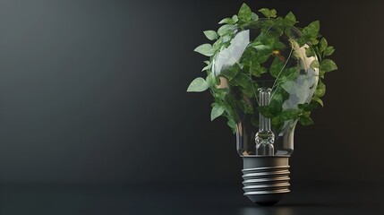 Poster - sustainable growth and innovative ideas symbolized by light bulb with leaves