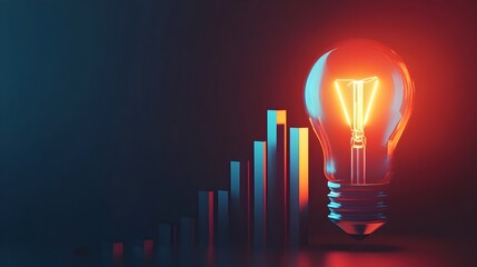 Poster - lit idea bulb with rising bars signifying insight and success