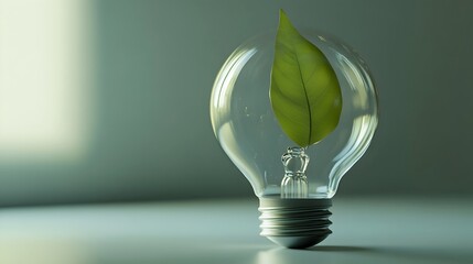 Poster - light bulb with leaf and water droplet nurturing ideas into growth